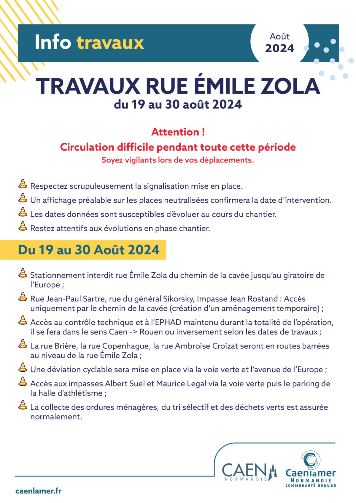 Travaux rue Zola du 19 au 30 août 2024